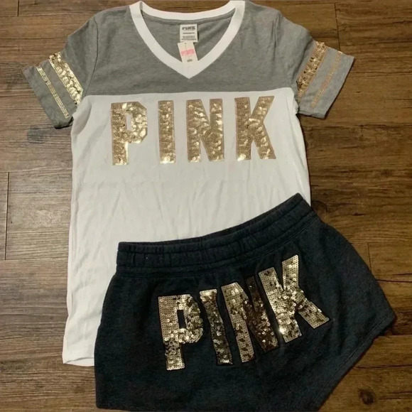 VS PINK BLING EVERYDAY TSHIRT/RETRO
SHORTS  OUTFIT SET S - Picture 3 of 11